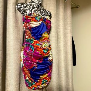 Draped Paisley Strapless Pencil Dress Sz M